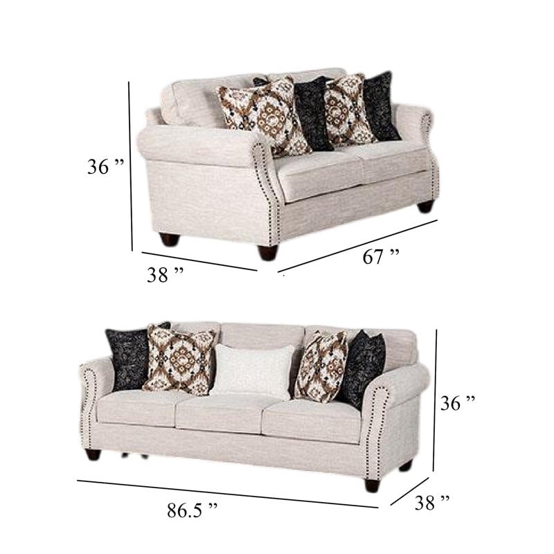 Serra 2pc Sofa and Loveseat Set- 9 Accent Pillows- Greige Polyester