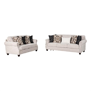 Serra 2pc Sofa and Loveseat Set- 9 Accent Pillows- Greige Polyester