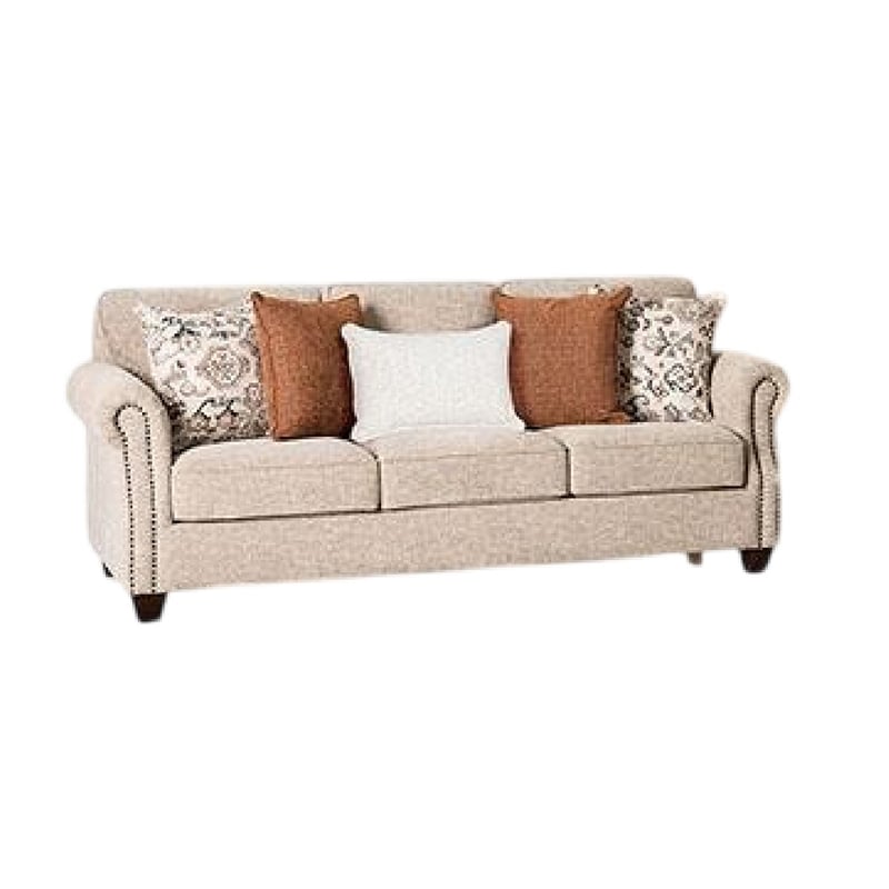 Bonie Sofa and Loveseat Set- Rolled Arms- 9 Pillows- Taupe Polyester