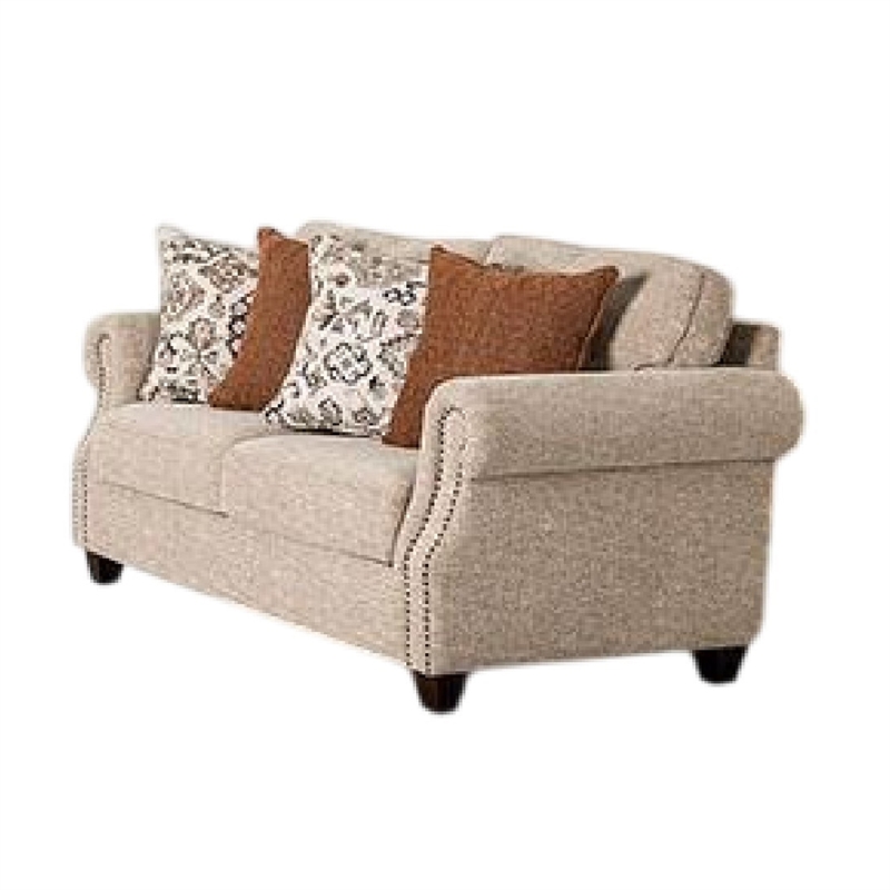 Bonie Sofa and Loveseat Set- Rolled Arms- 9 Pillows- Taupe Polyester