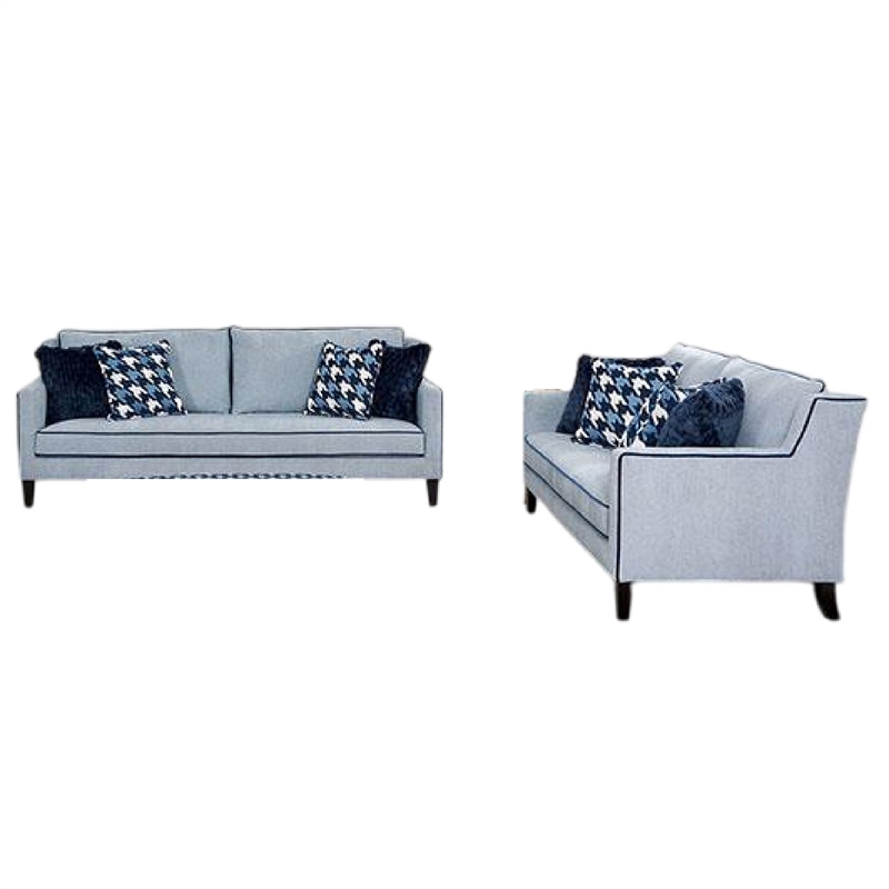 Colin 2pc Sofa and Loveseat Set- 8 Throw Pillows- Gray- Blue Polyester