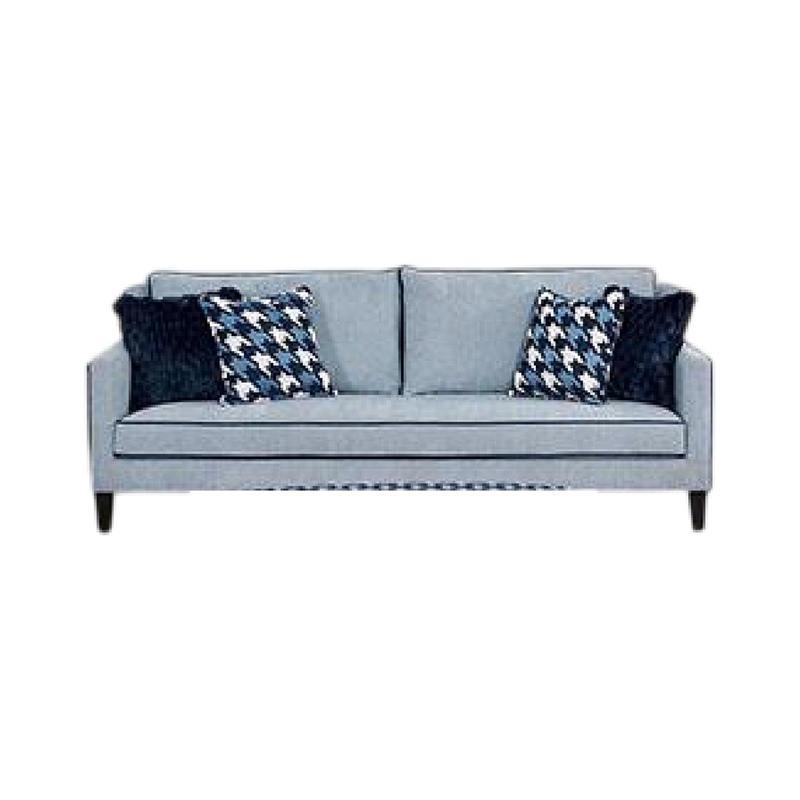 Colin 2pc Sofa and Loveseat Set- 8 Throw Pillows- Gray- Blue Polyester