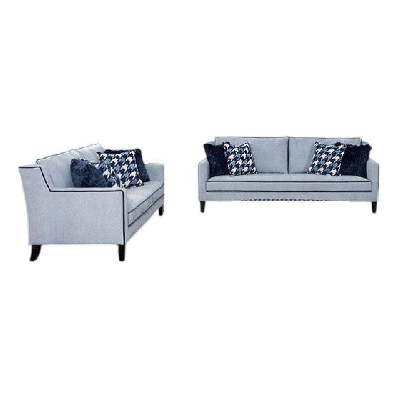 Colin 2pc Sofa and Loveseat Set- 8 Throw Pillows- Gray- Blue Polyester