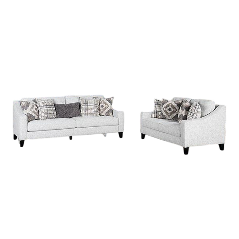 Riana 2pc Sofa and Loveseat Set- 9 Accent Pillows- Modern White- Black