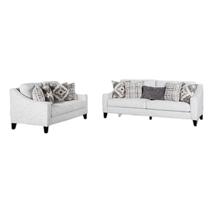 Riana 2pc Sofa and Loveseat Set- 9 Accent Pillows- Modern White- Black