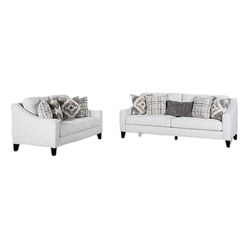 Riana 2pc Sofa and Loveseat Set- 9 Accent Pillows- Modern White- Black