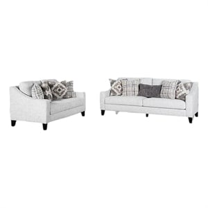 Riana 2pc Sofa and Loveseat Set- 9 Accent Pillows- Modern White- Black