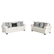 Berrie 2pc Sofa Loveseat Set- 9 Throw Pillows- Modern White Polyester