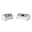 Berrie 2pc Sofa Loveseat Set- 9 Throw Pillows- Modern White Polyester