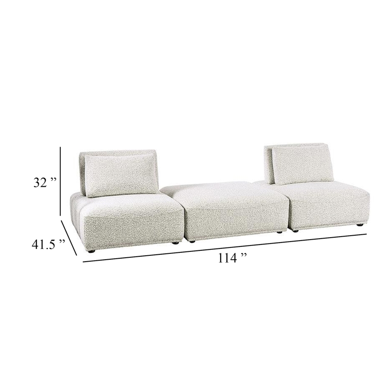 Stavan 2 Seat Modular Sofa- Square Ottoman Gray Boucle Adjustable Back