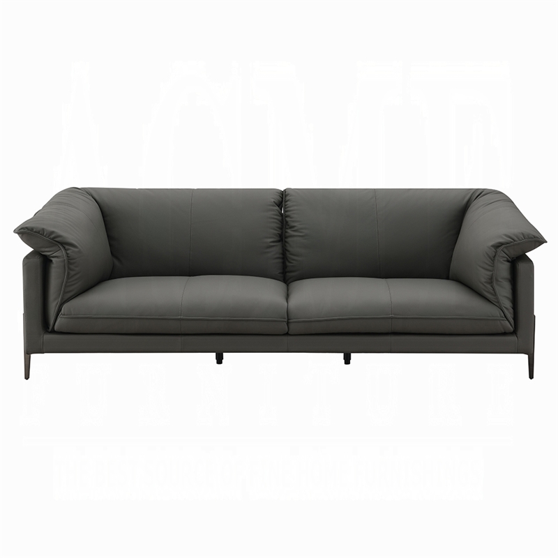 Semi Loveseat- Box Edge Design- Black Top Grain Leather- 69 Inch