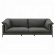 Semi Loveseat- Box Edge Design- Black Top Grain Leather- 69 Inch