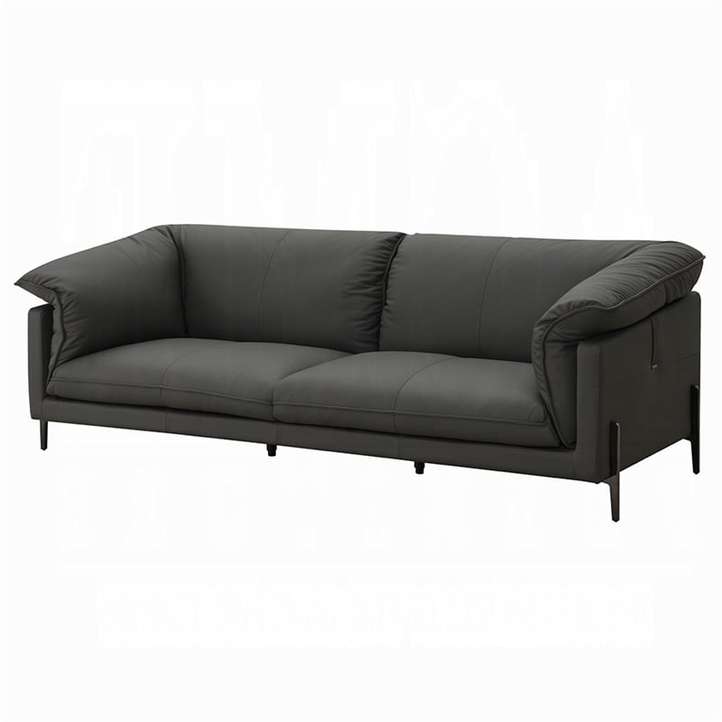 Semi Loveseat- Box Edge Design- Black Top Grain Leather- 69 Inch