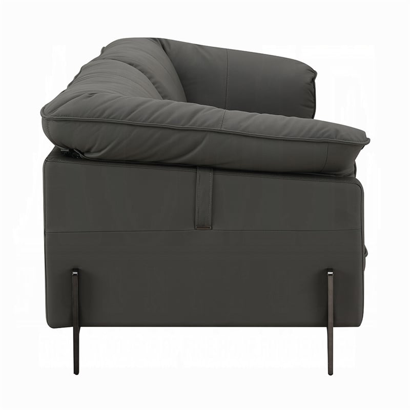 Semi Loveseat- Box Edge Design- Black Top Grain Leather- 69 Inch