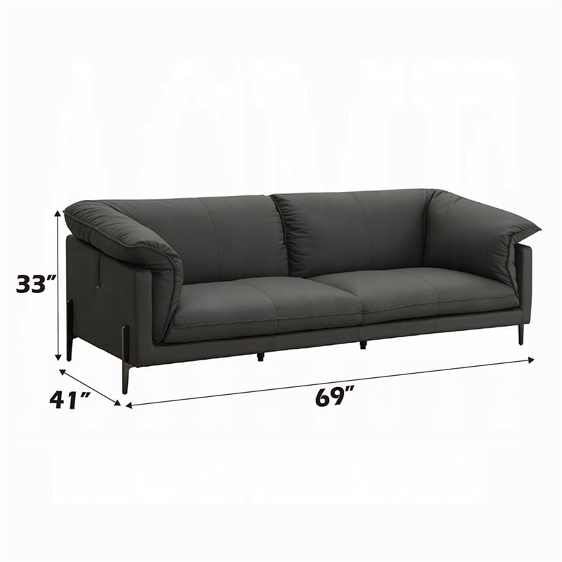 Semi Loveseat- Box Edge Design- Black Top Grain Leather- 69 Inch