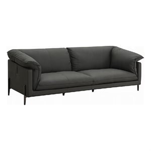 Semi Loveseat- Box Edge Design- Black Top Grain Leather- 69 Inch