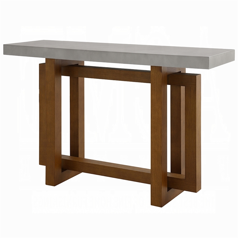 Joshua Sofa Table with Cross Base- Faux Concrete- Brown Wood 47 Inch