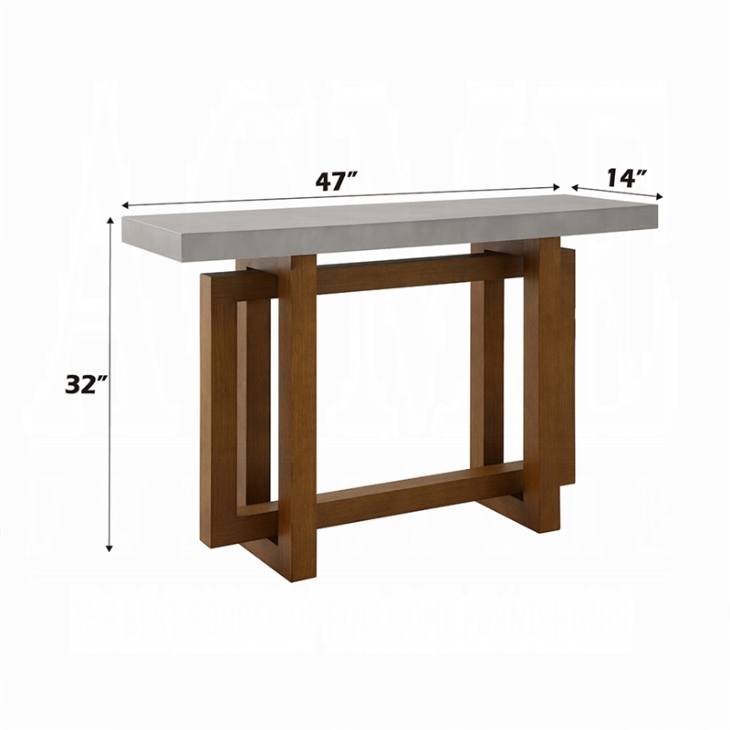 Joshua Sofa Table with Cross Base- Faux Concrete- Brown Wood 47 Inch