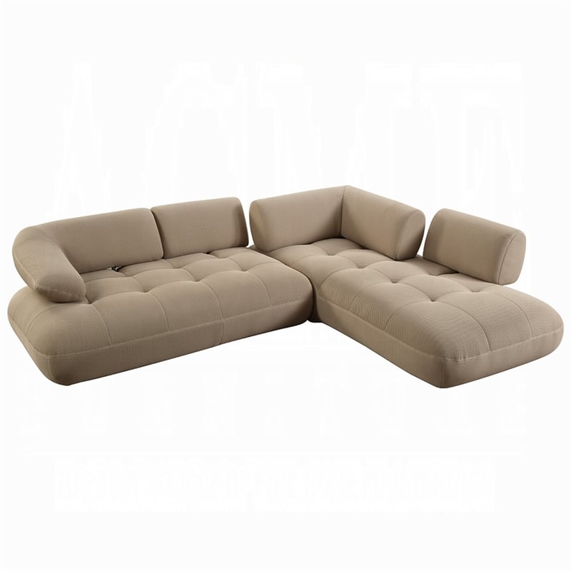 Erico L Sectional Sofa- 6 Pillows- Beige Sandwich Mesh Fabric 121 Inch