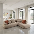 Erico L Sectional Sofa- 6 Pillows- Beige Sandwich Mesh Fabric 121 Inch