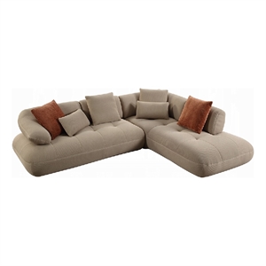 Erico L Sectional Sofa- 6 Pillows- Beige Sandwich Mesh Fabric 121 Inch