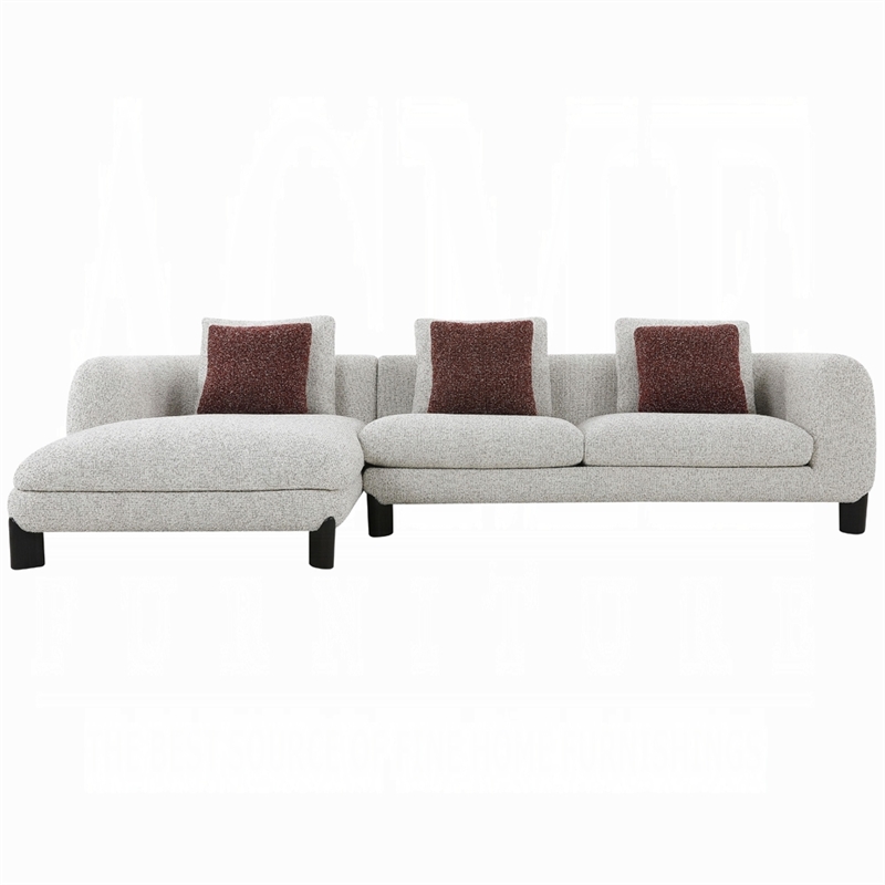 Meru Sectional Sofa- 3 Pillows- Maroon Beige Tweed Boucle- 120 Inch