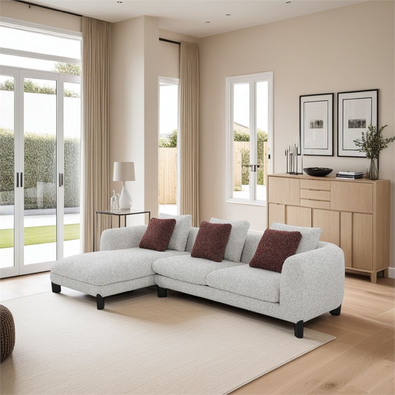 Meru Sectional Sofa- 3 Pillows- Maroon Beige Tweed Boucle- 120 Inch