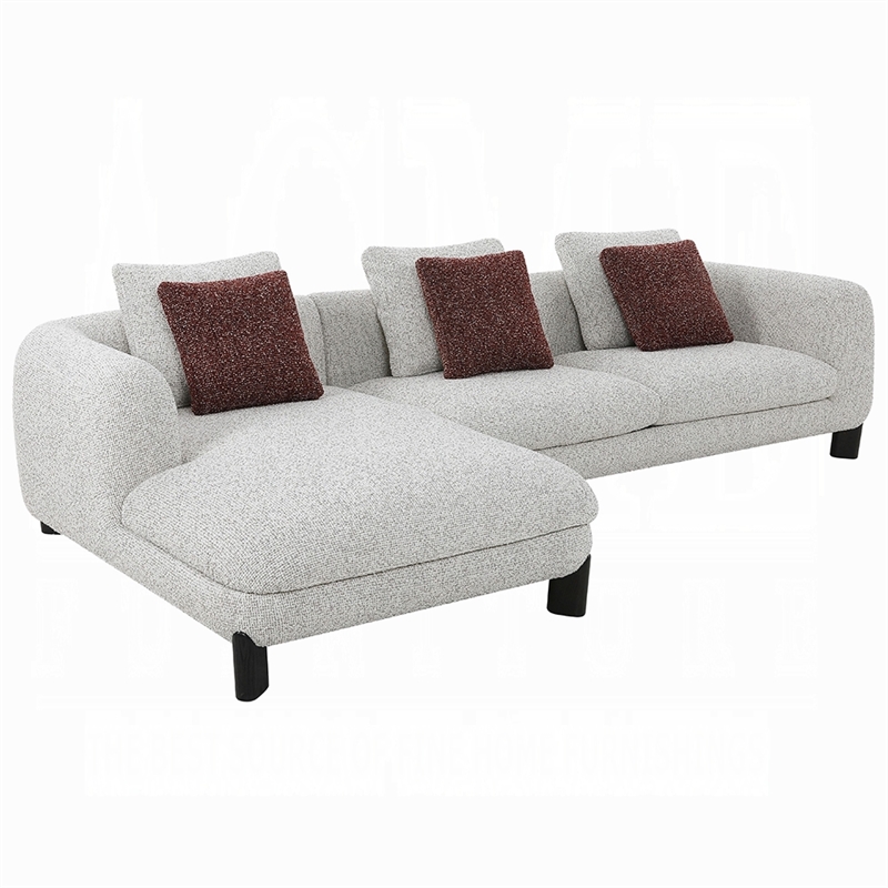 Meru Sectional Sofa- 3 Pillows- Maroon Beige Tweed Boucle- 120 Inch