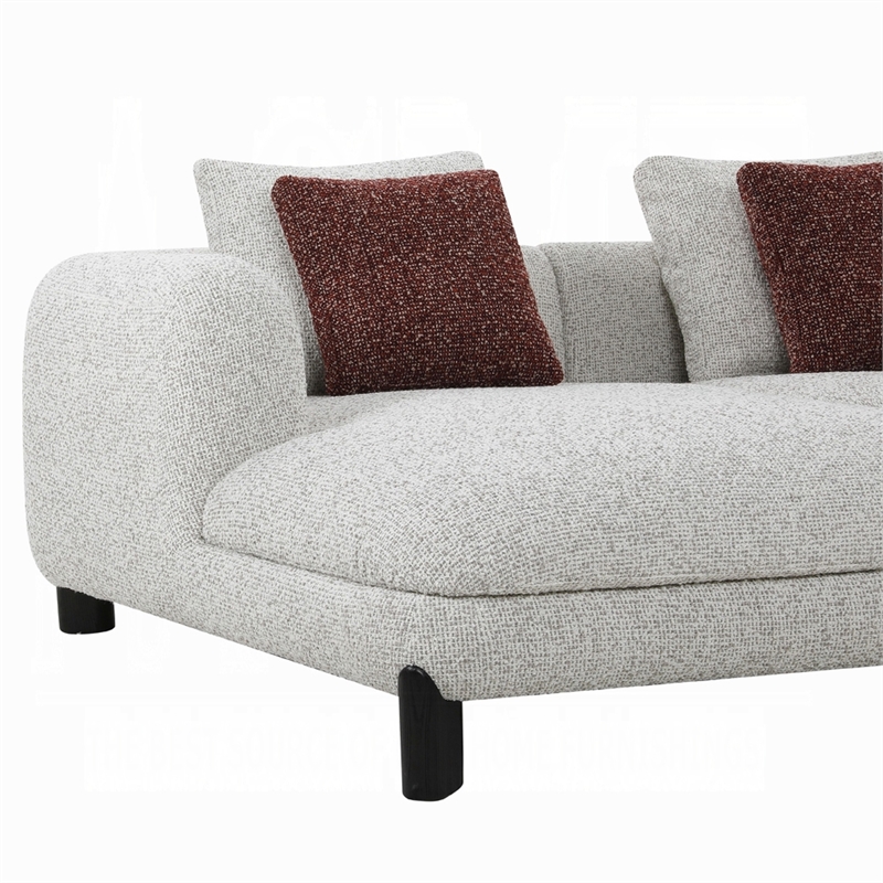 Meru Sectional Sofa- 3 Pillows- Maroon Beige Tweed Boucle- 120 Inch