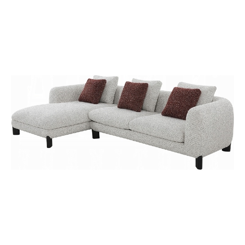 Meru Sectional Sofa- 3 Pillows- Maroon Beige Tweed Boucle- 120 Inch