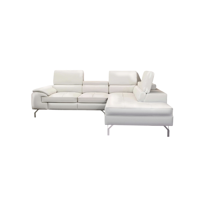 Doel 2pc Sectional Sofa Set w Right Facing Chaise- White Faux Leather