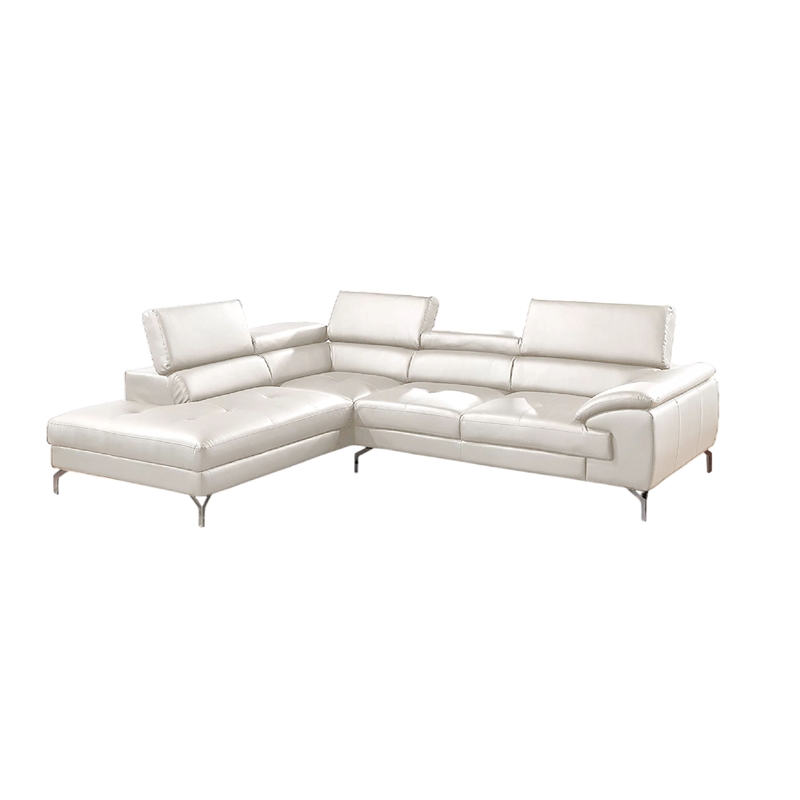 Doel 2pc Sectional Sofa Set w Right Facing Chaise- White Faux Leather