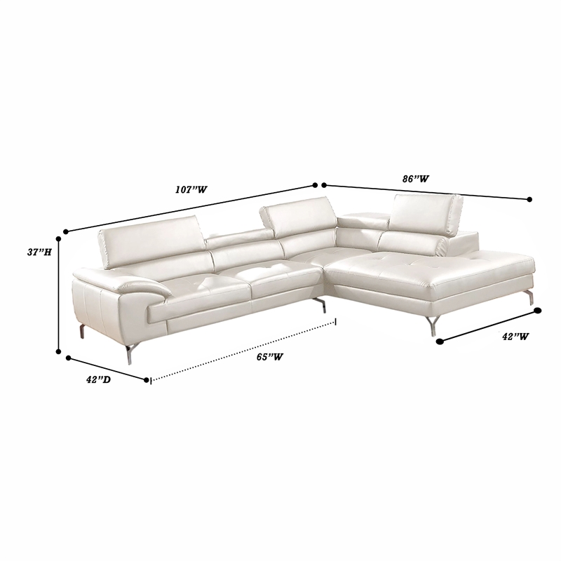 Doel 2pc Sectional Sofa Set w Right Facing Chaise- White Faux Leather
