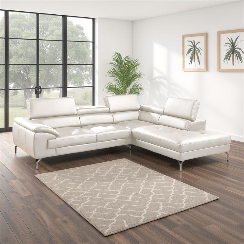 Doel 2pc Sectional Sofa Set w Right Facing Chaise- White Faux Leather
