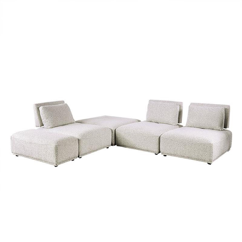 Stavan Modular L Sectional Sofa- Light Gray Boucle- Adjustable Back