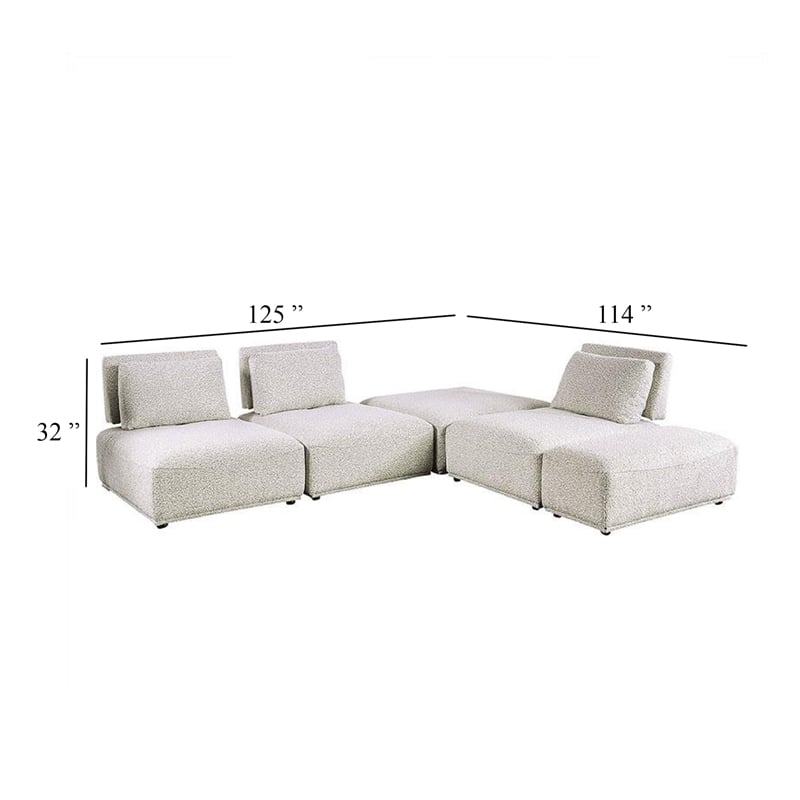 Stavan Modular L Sectional Sofa- Light Gray Boucle- Adjustable Back