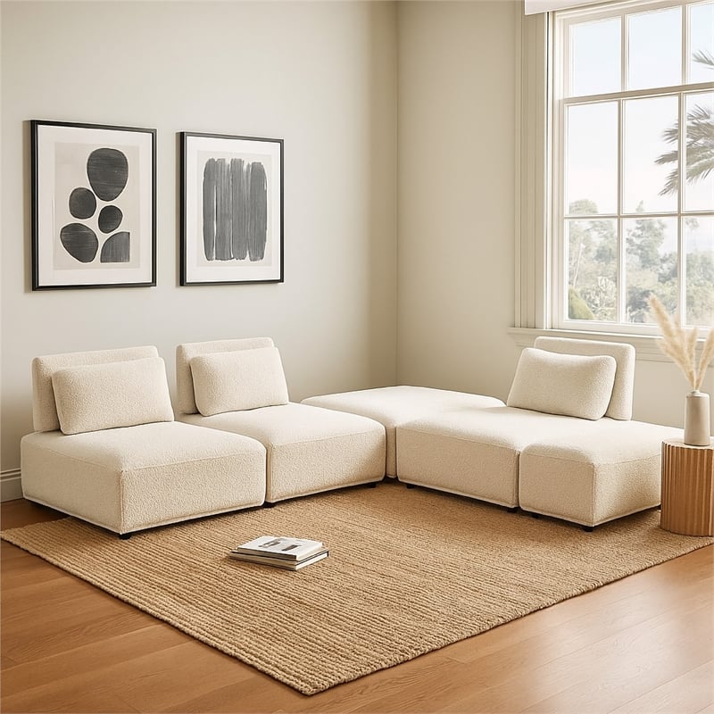 Stavan Modular L Sectional Sofa- Light Gray Boucle- Adjustable Back
