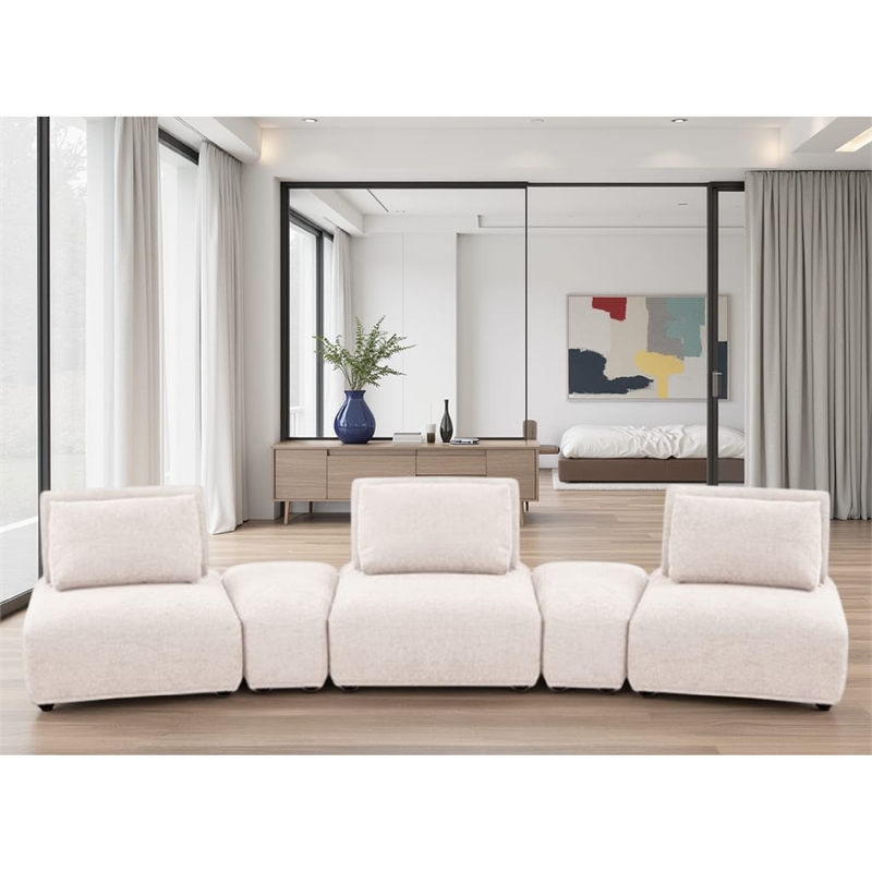 Stavan Modular Curved 3 Seat Sofa- Light Brown Boucle Adjustable Backs