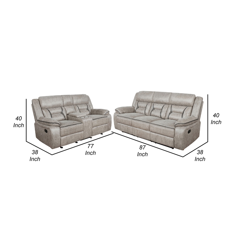 Garie 2pc Manual Reclining Sofa and Loveseat Set- Taupe Faux Leather