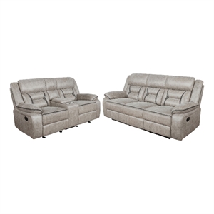 Garie 2pc Manual Reclining Sofa and Loveseat Set- Taupe Faux Leather