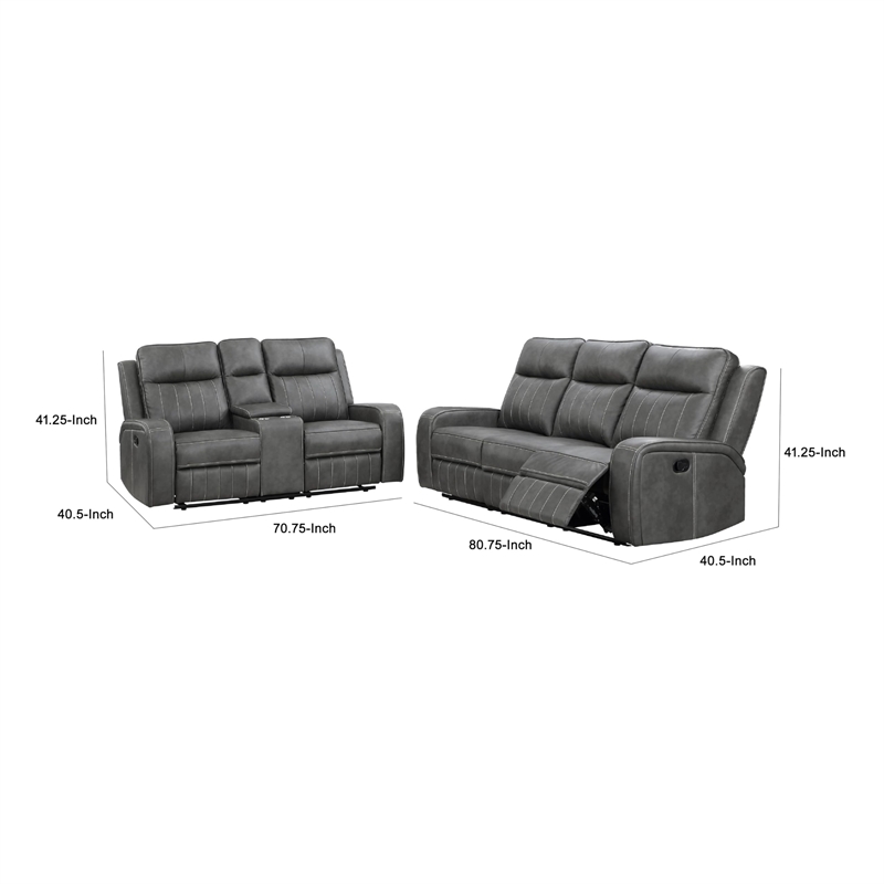 Josen 2pc Manual Reclining Sofa and Loveseat Set- Gray Faux Leather