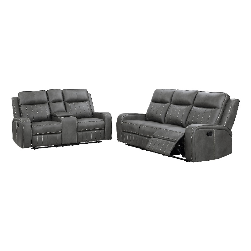 Josen 2pc Manual Reclining Sofa and Loveseat Set- Gray Faux Leather