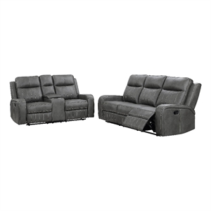 Josen 2pc Manual Reclining Sofa and Loveseat Set- Gray Faux Leather