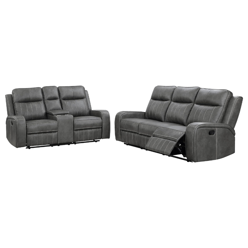 Josen 2pc Manual Reclining Sofa and Loveseat Set- Gray Faux Leather