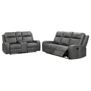 Josen 2pc Manual Reclining Sofa and Loveseat Set- Gray Faux Leather