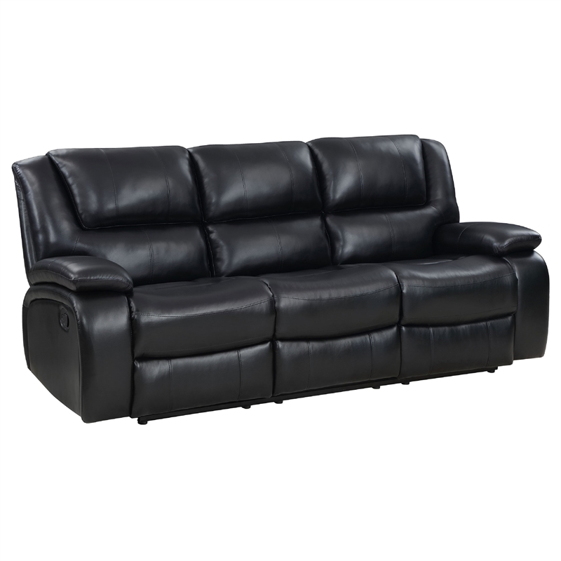 Mila 2pc Manual Reclining Sofa and Loveseat Set- Black Faux Leather