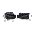 Mila 2pc Manual Reclining Sofa and Loveseat Set- Black Faux Leather