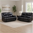 Mila 2pc Manual Reclining Sofa and Loveseat Set- Black Faux Leather
