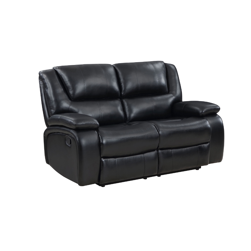 Mila 2pc Manual Reclining Sofa and Loveseat Set- Black Faux Leather