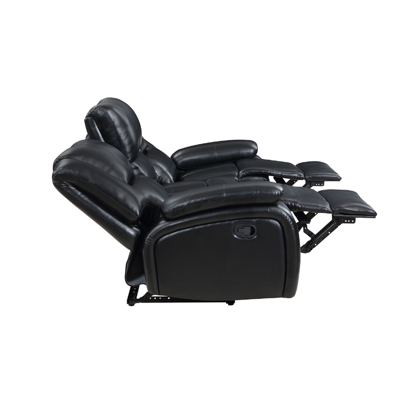 Mila 2pc Manual Reclining Sofa and Loveseat Set- Black Faux Leather